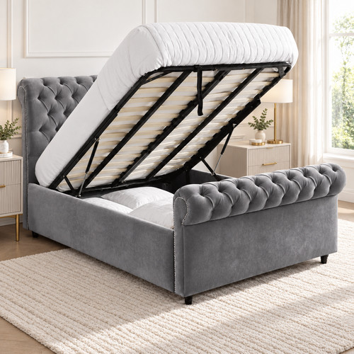 Chesterfield sleigh velvet bed - chesterfield,