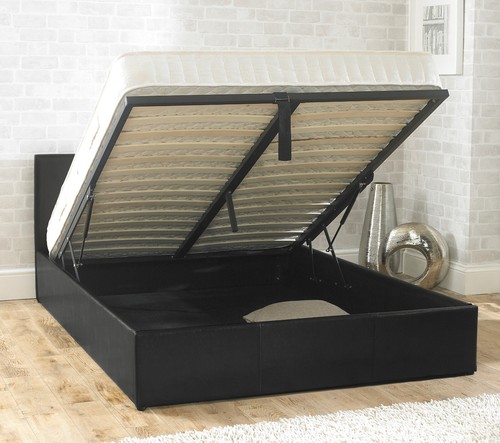 Black leather ottoman - black,