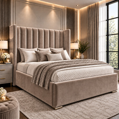 Winged panel plush velvet bed - velvet,