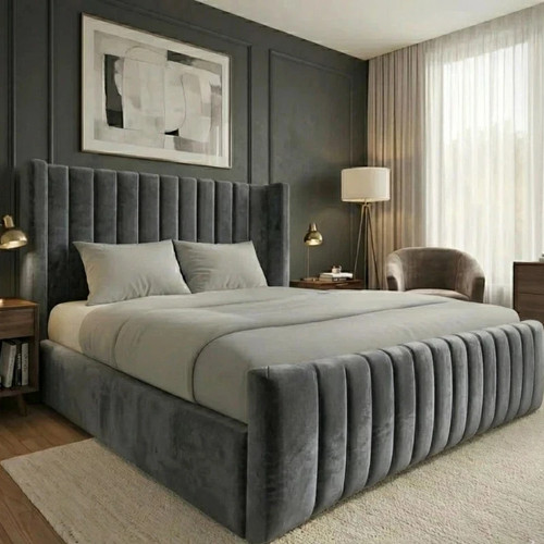 Winged plush velvet ottoman - winged,