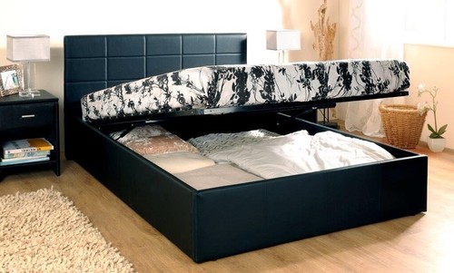 Faux leather ottoman bed - leather, black