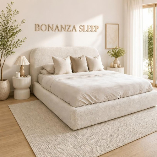 Boucle teddy storage bed frame - boucle,