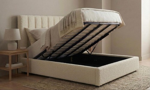Cream boucle ottoman gas lift - gas,